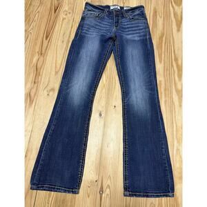 Daytrip Virgo Bootcut Jeans Womens 26 Low Rise Flap Pocket Distressed Blue Denim